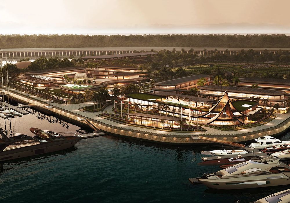 Bali Gapura Marina lit up at dusk